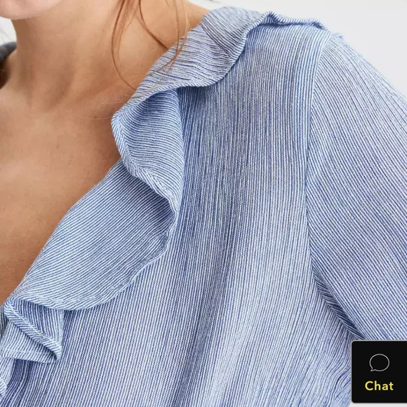 American Eagle Outfitters Deep V Blue & White Stripe Ruffle Top XS - Picture 10 of 12